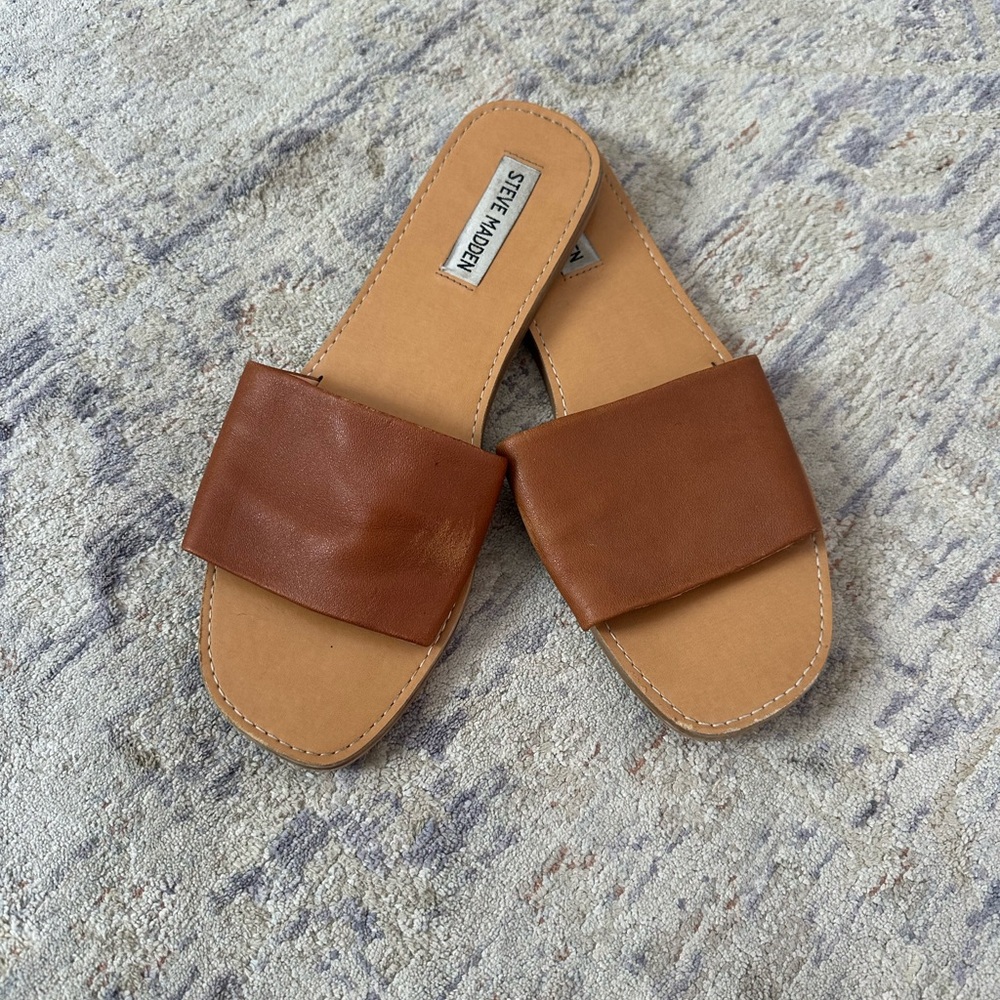 Steve Madden Brown Leather Slide Sandals